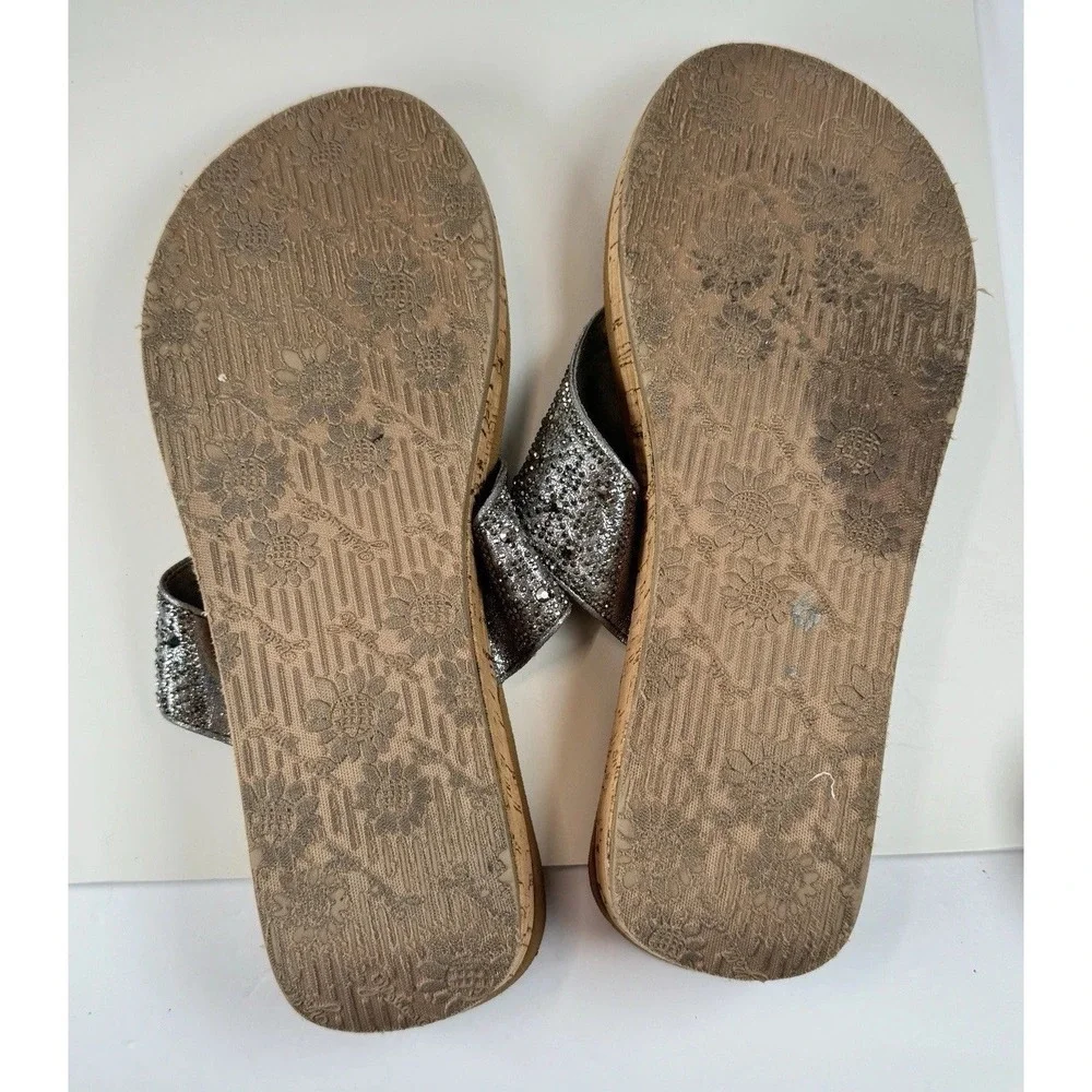 Yellow Box Crystal Wedge Sandals Sz 7 Silver Glitter Rhinestone‎ Flip Flops - Picture 16 of 16